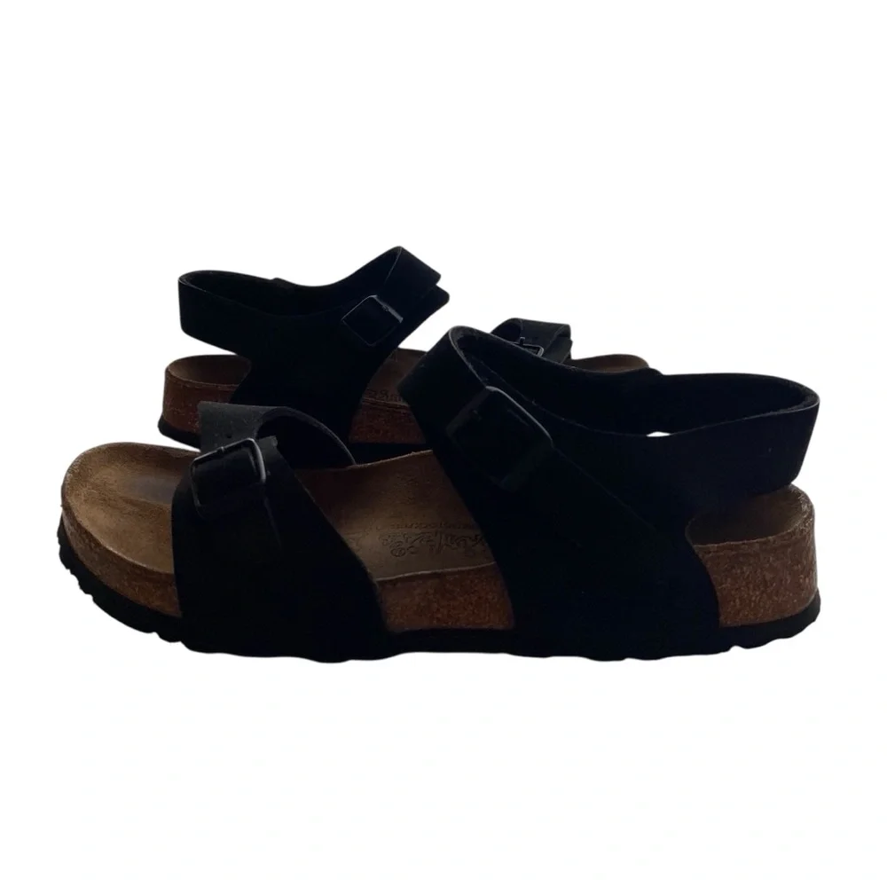 Birkis Birkenstock Black Sandals with Adjustable Straps and Cork Footbed W6 - Picture 7 of 13